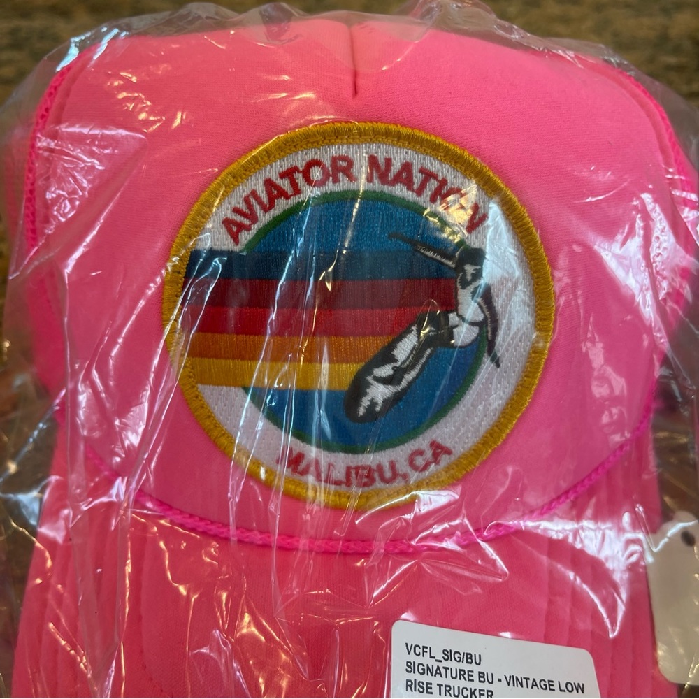 NWT Aviator Nation Pink Trucker Hat Malibu Logo embroidered patch neon pink - Picture 9 of 11